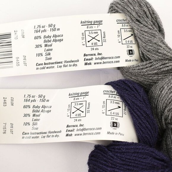 Berroco Cosma Yarn 2 Skeins Lot Baby Alpaca Wool Silk Blend Gray & Navy Blue - Picture 3 of 3
